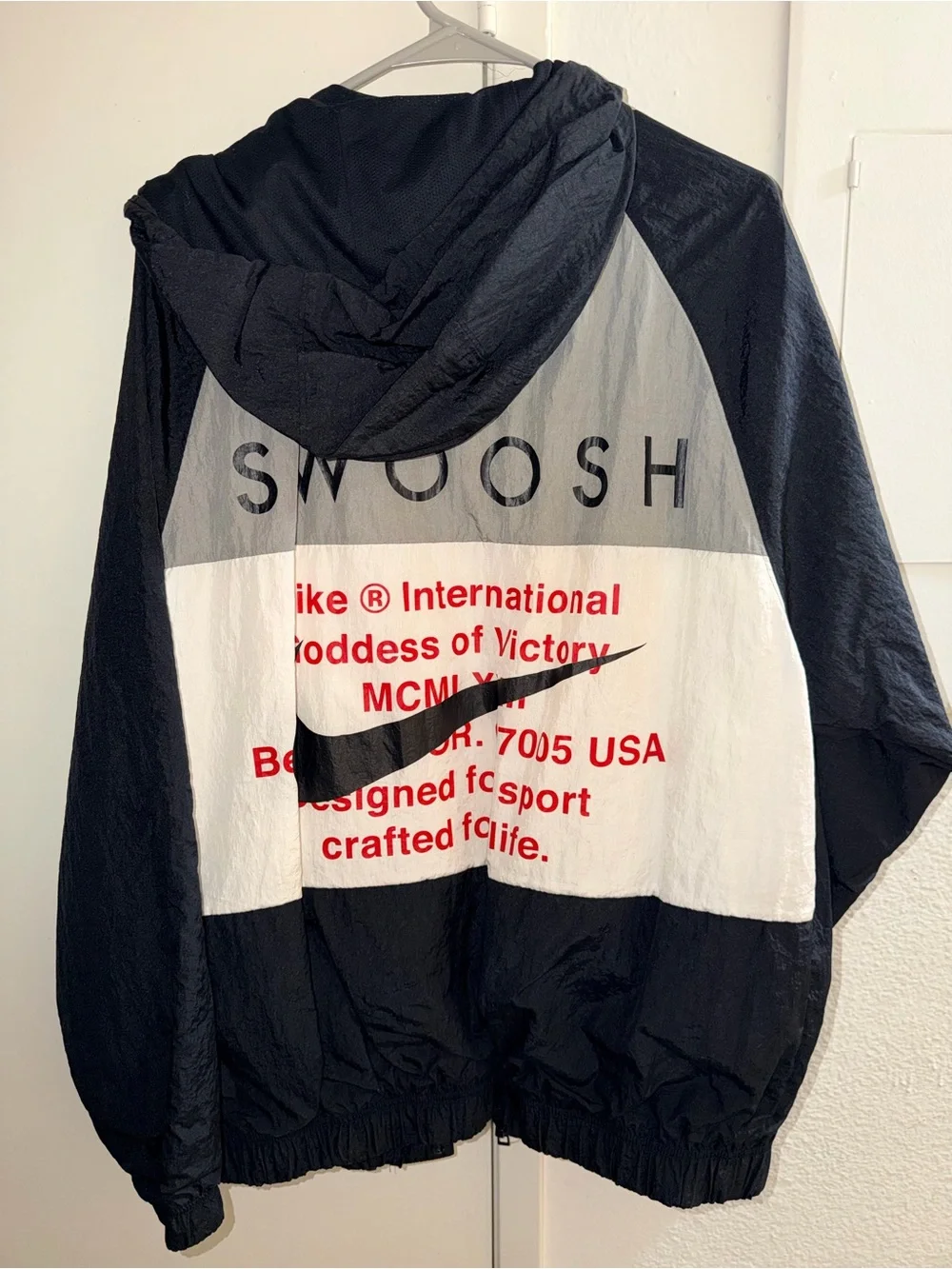 Nike Black & White Hooded Track Jacket with Swoosh
